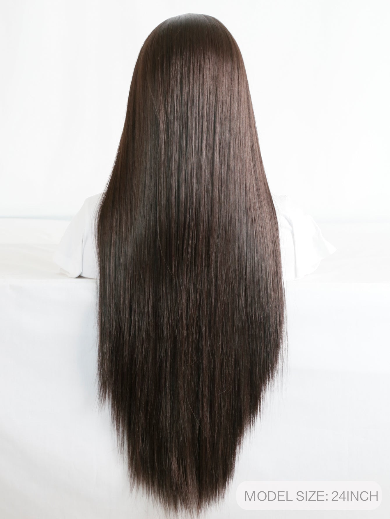 Mstrisha 24" Long Straight Dark Brown Synthetic Lace Front Wig