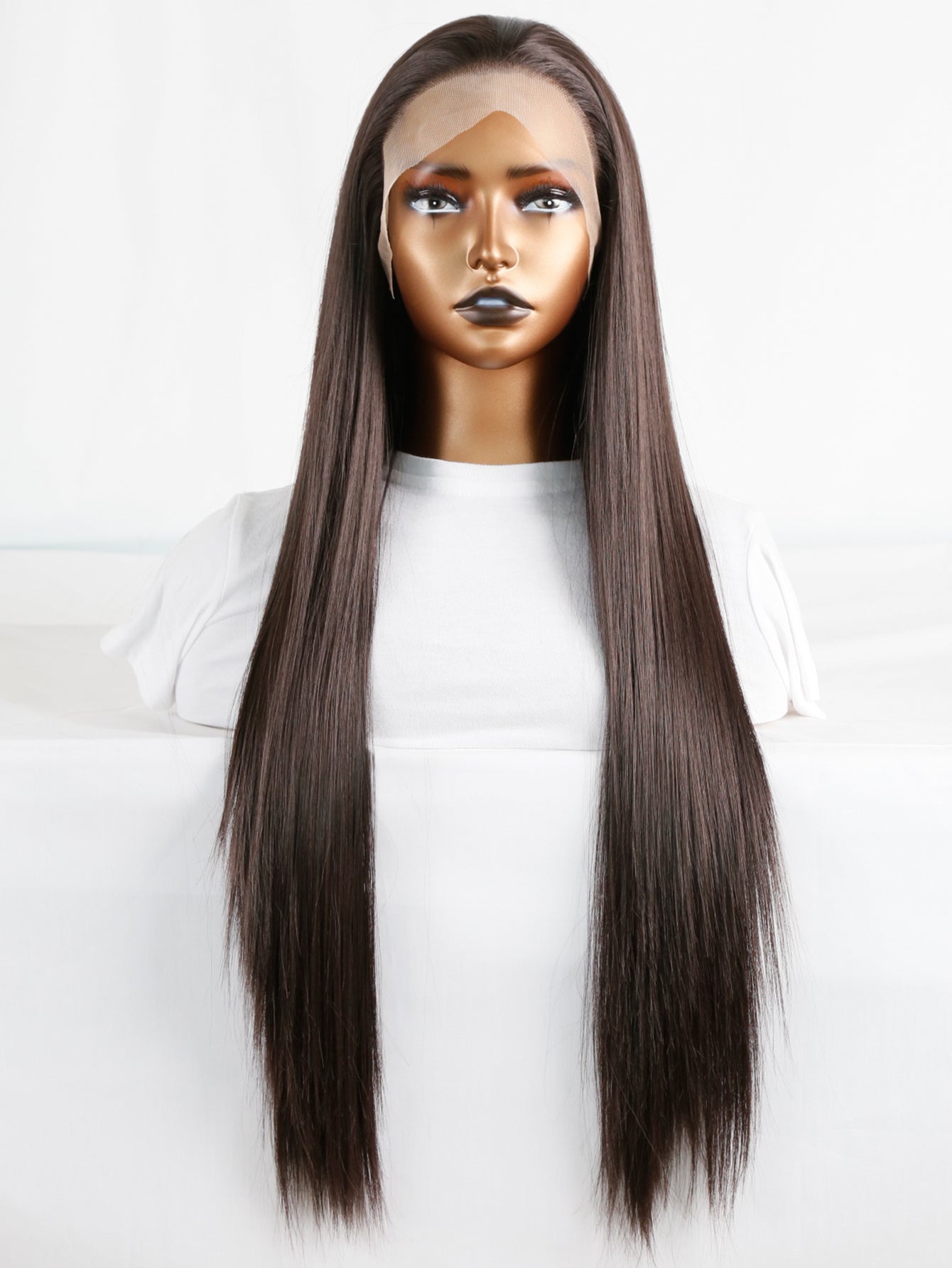 Mstrisha 24" Long Straight Dark Brown Synthetic Lace Front Wig