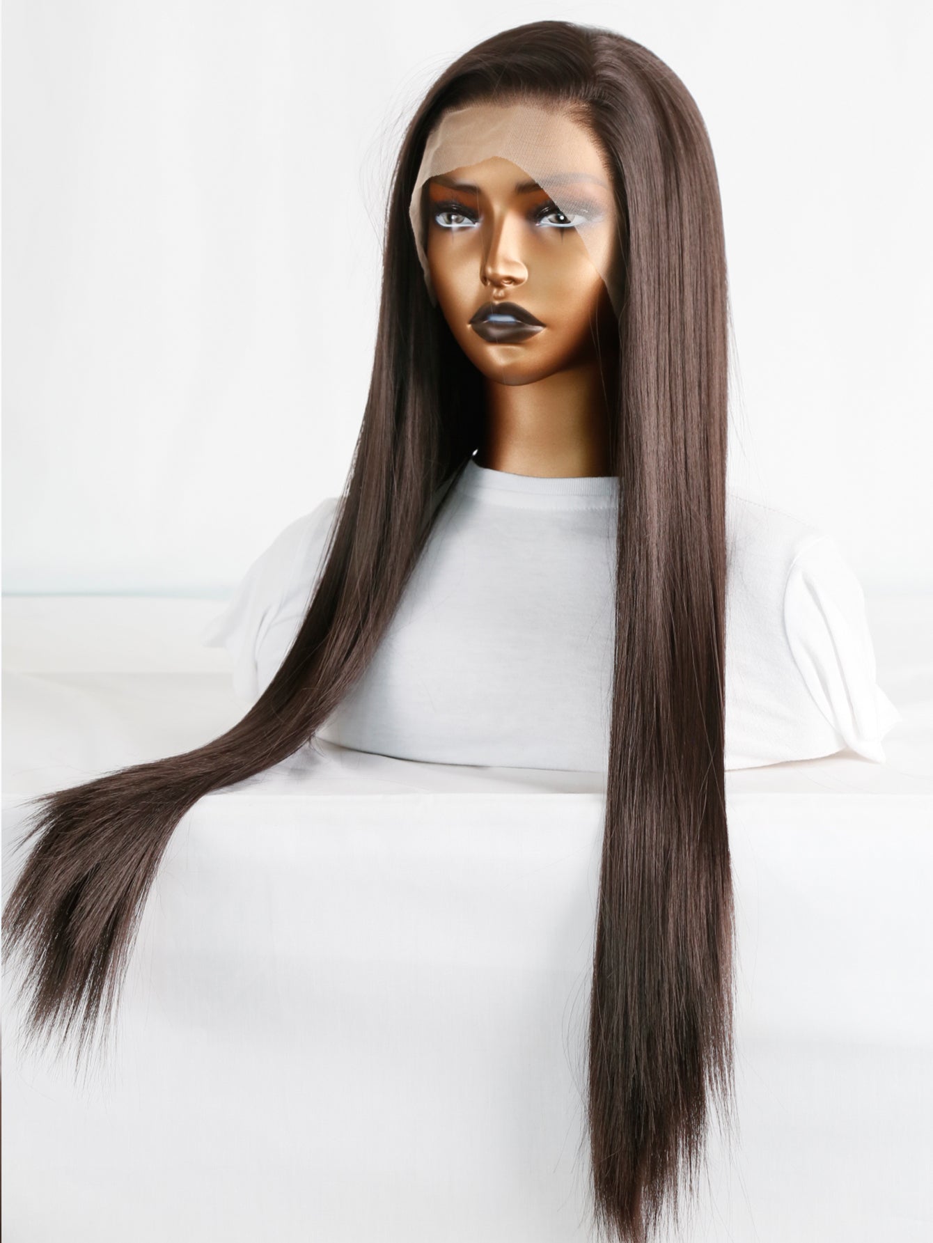 Mstrisha 24" Long Straight Dark Brown Synthetic Lace Front Wig