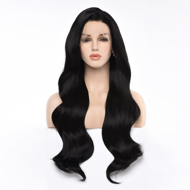 Mstrisha Black Long Wavy Synthetic Lace Front Wig for Women