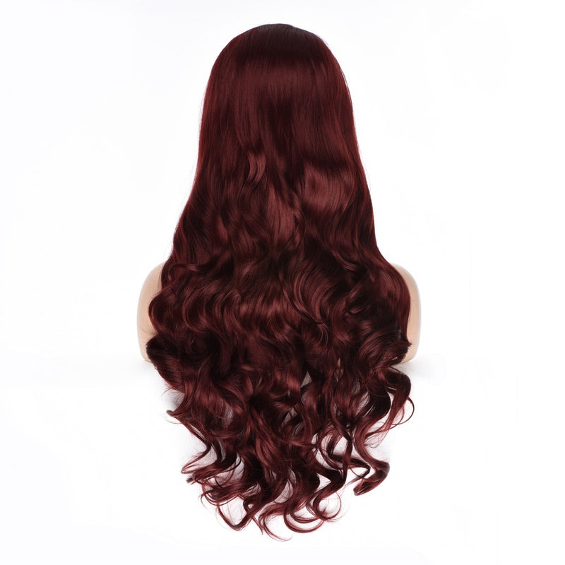 Mstrisha Long Wavy Synthetic Lace Front Wig Burgundy Cosplay Wig Heat Resistant Fiber Hair Wig