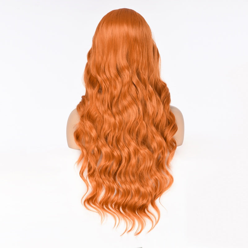 Mstrisha Long Wavy Orange Synthetic Lace Front Wig Heat Resistant Fiber Hair Wig Cosplay