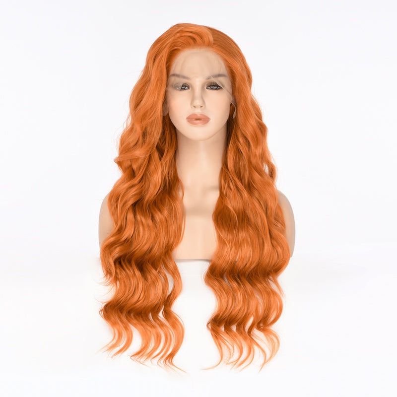 Mstrisha Long Wavy Orange Synthetic Lace Front Wig Heat Resistant Fiber Hair Wig Cosplay