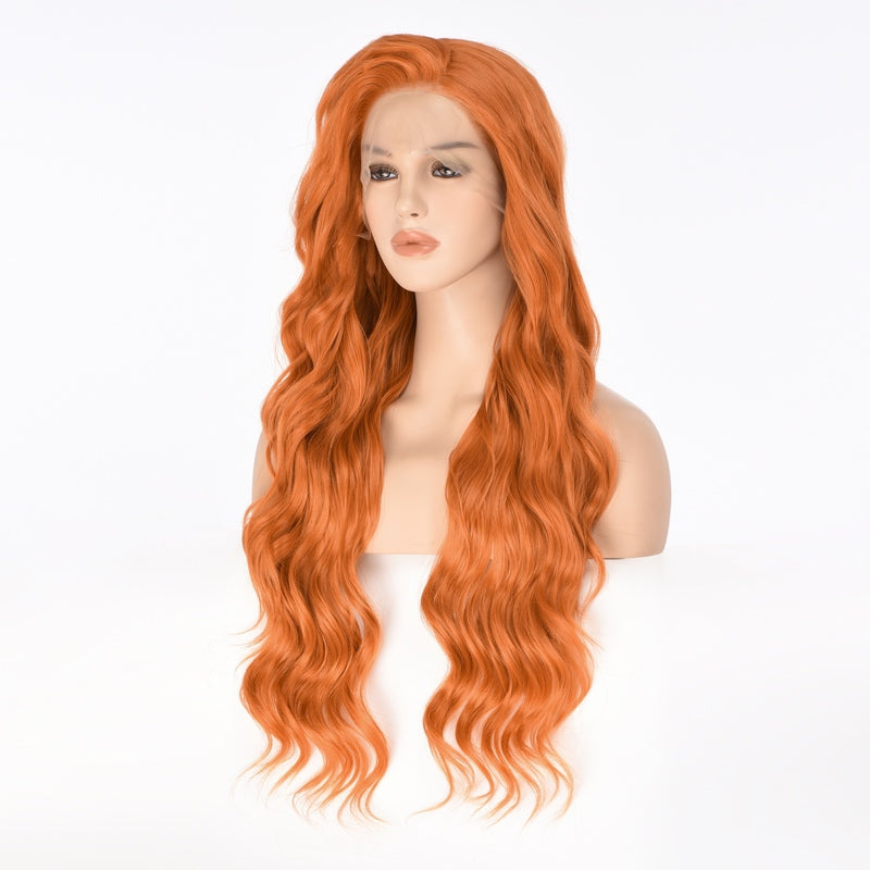 Mstrisha Long Wavy Orange Synthetic Lace Front Wig Heat Resistant Fiber Hair Wig Cosplay