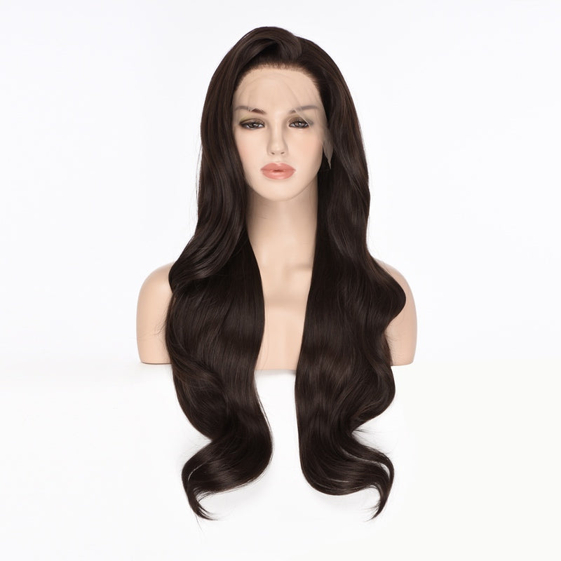 Mstrisha Natural Looking Brown Synthetic Lace Front Wig Long Wavy Heat Resistant Fiber Hair Wig