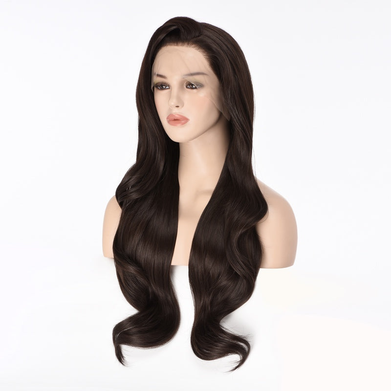 Mstrisha Natural Looking Brown Synthetic Lace Front Wig Long Wavy Heat Resistant Fiber Hair Wig