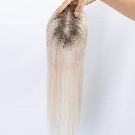 White Color Brown Root Virgin European Remy Hair Toupee Premium Remy Human Hair Mono Mesh Hair Toppers for Women